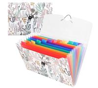 Uquelic 13 Pockets Expanding File Folder with Labels, A4 File Organizer, Floral Printed Accordion Folder, Rainbow Document Filing Box, File Storage for School Office Supplies (Seaweed Print)