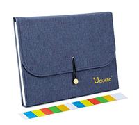 Uquelic 13Pockets Canvas Oxford Expanding File Folder - Waterproof A4 Business Expandable Document Organizer with Labels/Letter Size Accordion File Storage Simple Style Briefcase Bag (Blue)