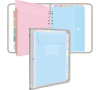 Uquelic A4 Folder Ring Binder, Document Organizer with 12 Pcs Punched Pockets, Transparent Vinyl Bag with Zipper, Cute Folders Wallets, Waterproof PVC Folder for School Home Work Office (Grey)