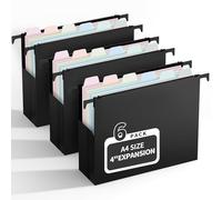 Uquelic A4 Suspension Files 6 Pack, Extra Capacity Hanging Files with Tabs and Macaron Colour Folder Dividers, 4 Inch Expansion, Plastic Filing Cabinet Suspension Files for School, Home and Office