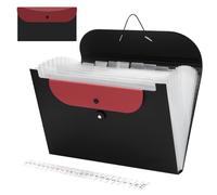 Uquelic Expanding File Folder, 13 Pockets A4 Accordion File Organiser with Removable Receipt Pouch, Portable Document Wallet, Filing Folder, Paperwork Organiser Storage for Home Office School - Red