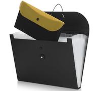 Uquelic Expanding File Folder with 13 Pockets, A4 Accordion File Organiser with Removable Receipt Pouch, Portable Document Filing Box, Paperwork Organiser Storage for Home Office School - Yellow