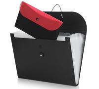 Uquelic Expanding File Folder with 13 Pockets, A4 Accordion File Organiser with Removable Receipt Pouch, Portable Document Filing Box, Paperwork Organiser Storage for Home Office School - Red