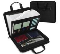 Uquelic File Organiser - Document Folder with Handle, 12 Pockets A4 Expanding File Folder and 2 Big Interior Pockets, 3 Layer Document Organizer for Laptop, Files, Certificates - Black