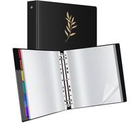 Uquelic Presentation Ring Binder, A4 Display Folder with 50 Punched Pockets and 6 Divider Pages, Display File Plastic Sleeves for Documents, Certificates, Receipts, Golden Leaf Print