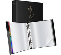 Uquelic Presentation Ring Binder, A4 Display Folder with 50 Punched Pockets and 6 Divider Pages, Display File Plastic Sleeves for Documents, Certificates, Receipts, Gold Rose Print