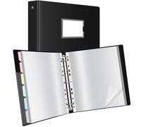Uquelic Presentation Ring Binder, A4 Display Folder with 50 Punched Pockets and 6 Macaron Color PP Divider Pages, Folder File Plastic Sleeves for Documents, Certificates, Receipts, Black