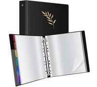 Uquelic Presentation Ring Binder, A4 Display Folder with 80 Punched Pockets and 6 Divider Pages, Display File Plastic Sleeves for Documents, Certificates, Receipts, Golden Leaf Print