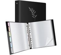 Uquelic Presentation Ring Binder, A4 Display Folder with 80 Punched Pockets and 6 Divider Pages, Display File Plastic Sleeves for Documents, Certificates, Receipts, Silver Leaf Print