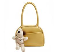 UQVUFIYJ Fashionable Handheld Bowling Bag Minimalist Diamond-Patterned Shoulder Bag with Premium Handheld Design Mini Cute Crossbody Bag with Dog Doll Pendant Strap Shoulder Handbag Purse(Yellow)