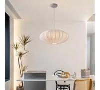 UQVUFIYJ White Fabric Pendant Light Large Drum Light Fixture Bedroom Hanging Lamp Mid Century Modern Pendant Lamp for Living Room and Office(White light,15.74in)