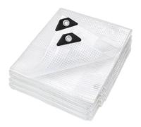 UQXSTAR 5 x 10m Grid Clear Tarpaulin Waterproof Heavy Duty 140GSM Reinforced Transparent Mesh Plastic Sheeting Tarp Tearproof Greenhouse Cover for Garden Furniture Greenhouse Groundsheet Wood Roof