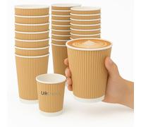 UR CHOICE, 100 x 12oz Brown Disposable Ripple Coffee Cups, Triple Wall Leak Proof Paper Cups, Insulated Paper Takeaway Cups for Hot & Cold Drinks