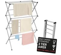 UR CHOICE 3-Tier Foldable Clothes Airer Drying Rack, 12M Indoor & Outdoor Clothes Horse with 11 Thickened Poles | Space Saving Laundry Stand for Towels & Garments | 20kg Load, 73×37×115cm