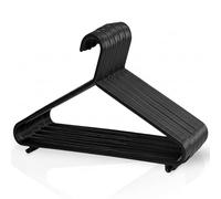UR CHOICE Black Plastic Clothes Hangers 20 Pack, Heavy Duty Adult Coat Hangers for Wardrobe & Closet Organisation, Space Saving Slim Design with Trouser Bar, Strap Hooks & Non Slip Notches, Bulk Pack
