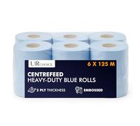 UR CHOICE Blue Centrefeed Paper Tissue Rolls, Multipurpose 2-Ply Laminated Kitchen Towel for Home & Commercial Cleaning (6 Rolls (125M))