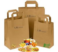 UR CHOICE Brown Paper Bags with Handles - Medium SOS Kraft Paper Bags (Pack of 100) - Durable & Biodegradable - Ideal for Food, Lunch, Party, Gift & Takeaway