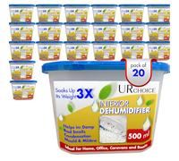 UR CHOICE Dehumidifier 500ml Pack of 20, Moisture Absorber & Condensation Remover for Damp, Mould, Musty Smell, Disposable Interior Dehumidifiers for Home, Bedroom, Kitchen, Wardrobe, Bathroom