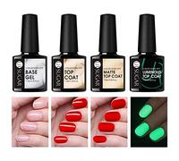 UR SUGAR No Wipe Base and Top Coat, 4 Pcs Glow in The Dark Matte Glossy Shine Finish Gel Base Top Coat Kit Long Lasting Soak Off LED Gel Nail Polish For Home DIY and Nail Salon