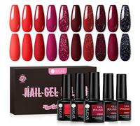 UR SUGAR Red Gel Nail Polish Set,10 Colors Valentine's Burgundy Glitter Shimmer Nail Polish,Dark Red Polish Set Home Salon DIY Art Manicure Kit Gifts for Women