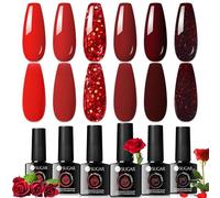 UR SUGAR Red Gel Nail Polish Set,6 Colors Valentine's Glitter Nail Polish Wine Red Polish Classic Sparkle Set Home Salon DIY Art Manicure Kit Gifts for Women