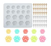 UR URLIFEHALL 1 Pc Cat Paw Print Silicone Resin Mould Set with 200 Pcs Screw Eye Pins Pawprint Jewellery Keychain Moluds for DIY Crafts