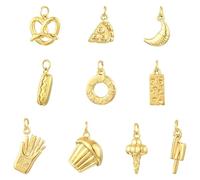 UR URLIFEHALL 10 pcs 10 Styles Stainless Steel Cute Food Charms for Jewelry Making Real 18K Gold Plated Bread Donut Cake Pizza Pendant for Bracelet Necklace and Crafting