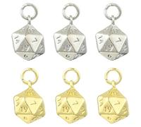 UR URLIFEHALL 10 Pcs Brass Dice Charms Gold Silver 20 Sided Polyhedral Dangle Charms for Bracelet Necklace Jewellery Making DIY Crafts