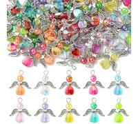 UR URLIFEHALL 100 Pcs 10 Styles Angel Charms Acrylic Bead Charms Colourful Fairy Charms for Jewellery Making DIY Lucky Crafts Home Party Decor