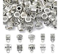 UR URLIFEHALL 100 Pcs 10 Styles Bail Beads Silver Tube Bails European Hanger Links Connector Spacers Beads for Jewellery Making Necklace Crafts