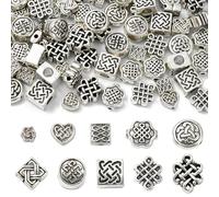UR URLIFEHALL 100 Pcs 10 Styles Tibetan Silver Celtic Knot Beads Flat Round Flower Retro Chinese Knot Spacer Beads for Jewellery Making Crafts