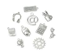 UR URLIFEHALL 100 Pcs 10 Styles Tibetan Silver Charms Computer Engineer Headphone Keyboard Charms for DIY Bracelet Necklace Jewellery Making