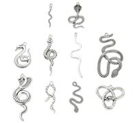 UR URLIFEHALL 100 pcs 10 Styles Tibetan Snake Charms Antique Silver Animal Charms for DIY Bracelets Necklaces Jewelry Making Crafts Supplies