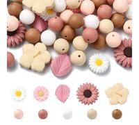 UR URLIFEHALL 100 Pcs 12 Styles Silicone Flower Leaf Round Shaped Rubber Spacer Beads for Pens Bagchain Keychain Jewellery Crafts