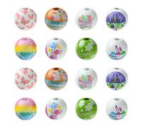 UR URLIFEHALL 100 Pcs 8 Styles Wood Round Beads Spring Theme Pattern Printed Wooden Spacer Loose Beads for Crafts Garland Farmhouse Decor