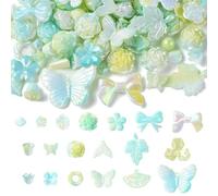 UR URLIFEHALL 100 Pcs Green White Acrylic Beads Set Opaque Assorted Beads Bowknot Flower Spacer Beads for Jewellery DIY Crafts Home Party Decor