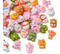 UR URLIFEHALL 100 Pcs Opaque Resin Cabochons Mix Flatback Cabochons Animals Bear Fox Dinosaur Cabochons No Hole Beads for DIY Earring Jewelry Wind Chime Making