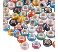 UR URLIFEHALL 100 Pcs Random Mixed Colour Electroplate Porcelain Beads Large Hole Rondelle Beads for Necklace Bracelet Jewellery Making