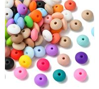UR URLIFEHALL 100 Pcs Silicone Abacus Beads 12mm Flat Round Lentil Beads Silicone Rubber Spacer Beads for Jewellery Making DIY Crafts Keychains