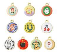 UR URLIFEHALL 10Pcs 10 Styles Flat Round Shaped Dangle Charms