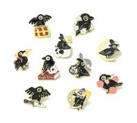 UR URLIFEHALL 10Pcs Crow Enamel Pin Badges Set Black Bird Brooches Lapel Pins for Backpacks Clothes Jackets Shawl Hat Party Favors Decor