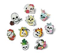UR URLIFEHALL 10Pcs Halloween Theme Enamel Pin Badges Set Skull Head Brooch Lapel Pins for Backpack Bags Clothing Jackets Hats DIY Crafts