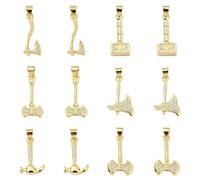 UR URLIFEHALL 12 Pcs 6 Styles Brass Micro Pave Cubic Zirconia Charms Hammer Axe Tool Charms for Jewellery Making DIY Keychain Crafts
