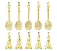 UR URLIFEHALL 12 Pcs Brass Badminton Charms Golden Sport Racket Charms for DIY Bracelet Necklace Earring Crafts Keychain Jewellery Making