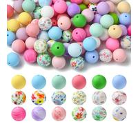 UR URLIFEHALL 120 Pcs Spring Theme Silicone Round Beads 15mm Rubber Beads Colourful Bubblegum Beads for Pens DIY Jewellery Making Crafts Keychain