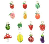 UR URLIFEHALL 14 pcs 14 Styles 3D Enamel Fruit Vegetable Charms Apple Strawberry Pineapple Dangle Charms for DIY Bracelet Necklace Jewelry Making Bulk