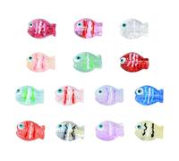 UR URLIFEHALL 14 Pcs Handmade Lampwork Glass Fish Beads Hand Drawn Pattern Sea Animal Beads for Crafts Jewellery Making Keychain Phone Strap