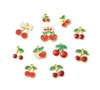 UR URLIFEHALL 15 pcs 15 Styles Stainless Steel Red Cherry Charms Enamel Sweet Fruit Charms for DIY Bracelet Necklace Earrings Jewelry Making Accessories
