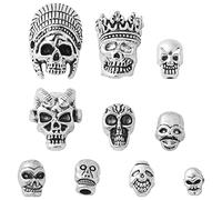 UR URLIFEHALL 150 Pcs Antique Silver Tibetan Skull Spacer Beads Ends Loose Spacer Beads for DIY Halloween Crafts Jewellery Making Decor