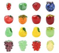 UR URLIFEHALL 16 Pcs 16 Styles Lampwork Glass Fruit Beads 3D Pear Apple Grape Spacer Beads for DIY Bracelet Necklace Jewellery Making Crafts